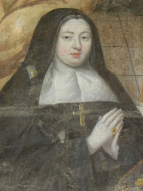 Détail d'une fresque de Thomas Pot où l'on aperçoit Marie-Madeleine, abbesse de Fontevrault