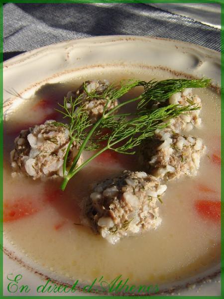 SOUPE : Yiouvarlakia avgolemono (ou soupe de boulettes au citron)