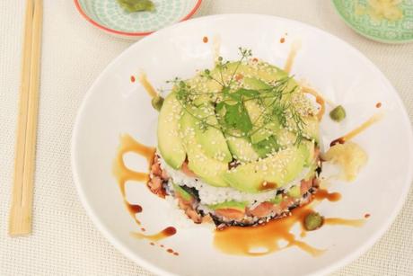 Sushi Millefeuille Saumon Avocat - Recette japonaise © Balico & co