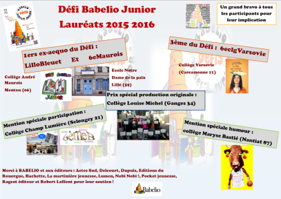 Quand le Défi Babelio 2015 – 2016 s’achève… Lauréats junior 2016