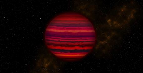 Vue d’artiste de WISE 0855, la quatrième étoile la plus proche du Soleil, comme si nous pouvions la voir de près dans l’infrarouge — Crédit : Joy Pollard, Gemini Observatory, AURA