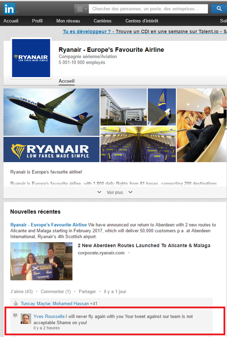 Le Fail de Ryanair sur les réseaux sociaux