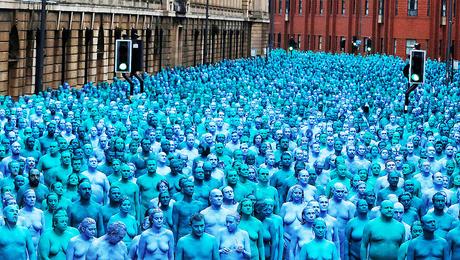 Nude models prepare to pose for a photograph by U.S. artist Spencer Tunick, for a project titled 