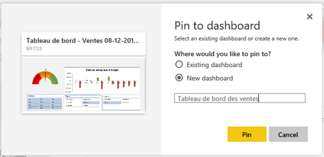 Épingler du Excel au tableau de bord