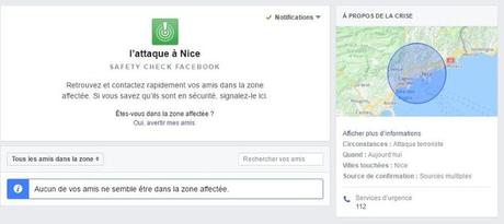 Attentat à Nice, Facebook active Safety Check