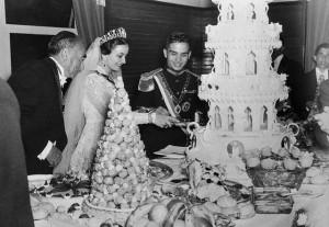 Queen Dina of Jordan Cutting Wedding Cake