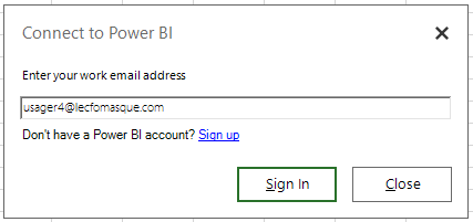 Power BI Sign in from Excel