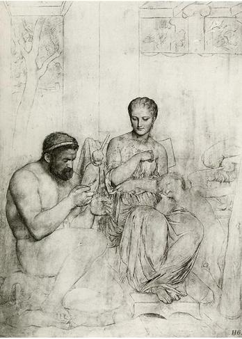 Charles Gleyre , dessin préparatoire Hercule aux pieds d’Omphale