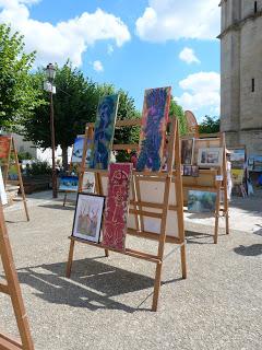 Magne (79) 28 ième festival de peinture : exposition de 4 toiles sur la place de l'église et peinture sur toile réalisée lors du festival!