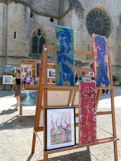 Magne (79) 28 ième festival de peinture : exposition de 4 toiles sur la place de l'église et peinture sur toile réalisée lors du festival!