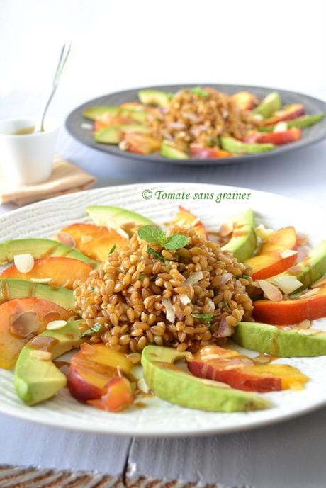 Salade gourmande au petit épeautre {avocat, brugnon & amandes torréfiées} Salade gourmande au petit épeautre {avocat, brugnon & amandes torréfiées}