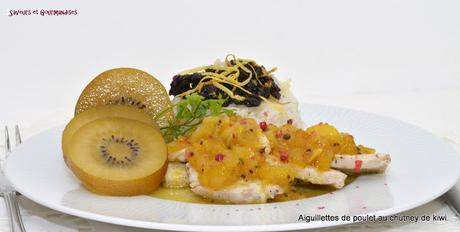 Aiguillettes de Poulet rôti au Chutney de Kiwi Zespri Sungold. Aiguillettes de Poulet rôti au Chutney de Kiwi Zespri Sungold.