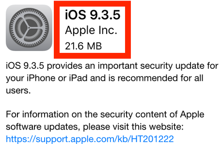 Nouvelle version iOS 9.3.5 pour iPhone, iPad et iPod