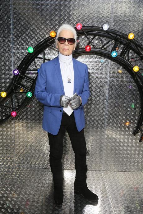 PARIS, FRANCE - JUNE 25:  Karl Lagerfeld pose backstage at the Dior Homme Menswear Spring/Summer 2017 show as part of Paris Fashion Week on June 25, 2016 in Paris, France.  (Photo by Victor Boyko/Getty Images) *** Local Caption *** Karl Lagerfeld