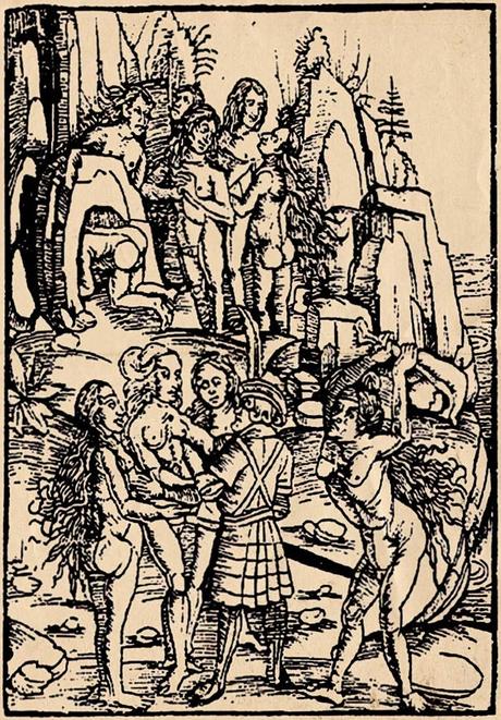 Cannibal scenes in two woodcuts illustrating one of the early German editions of “Quattuor navigationes” by Amerigo Vespucci, 1509. 