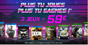 Bon Plan – Opération jeux vidéo : 3 pour 59€ ou 5 pour 79€ ou 10 pour 129€ pour PS4 et Xbox One 59€