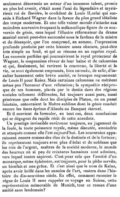 Joseph Kainz et Louis II de Bavière: extrait d´un article de Stanislas Rzewuski dans le Mercure de France (01.11.1910)