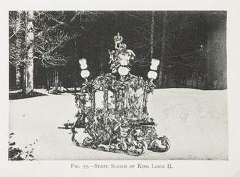 Rare photographie d' un traîneau du Roi Louis II de Bavière dans la neige