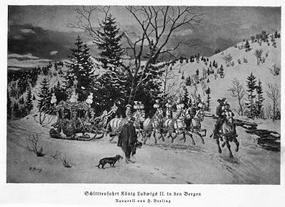 Rare photographie d' un traîneau du Roi Louis II de Bavière dans la neige