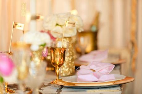 10 Décorations de table pailletées rose et dorées