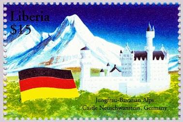 Neuschwanstein sur fond de Jungfrau, le curieux timbre du Liberia