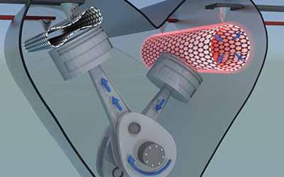 Artist's impression of how two carbon nanotubes could be used to create a tiny motor