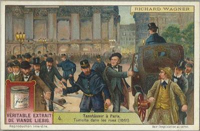 La vie de Richard Wagner dans les chromos Liebig: Tannhaüser à Paris. Tumulte dans les rues (1861)