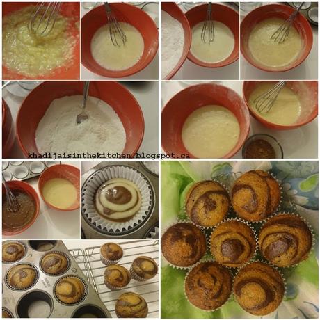 MUFFINS ZEBRÉS À LA BANANE / BANANA ZEBRA MUFFINS / MUFFINS CEBRA CON BANANA / مافن الموز مخطط بالكاكاو