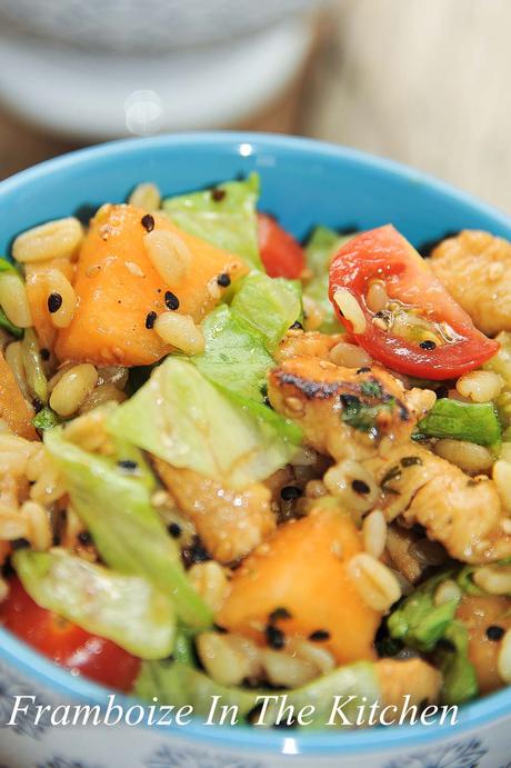 Salade au poulet mariné et melon Salade au poulet mariné et melon