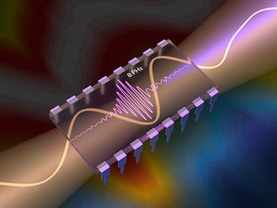 Illustration of how an intense laser pulse causes electrons to oscillate