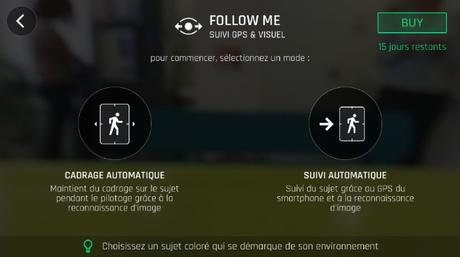 Parrot propose enfin un mode « Follow me » pour son Bebop 2 Freeflight in app purchase Follow Me