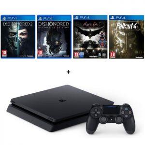 Bon Plan – Console PS4 Slim + Dishonored 1 et 2 + Batman Arkham Knight + Fallout 4 à 319.99€