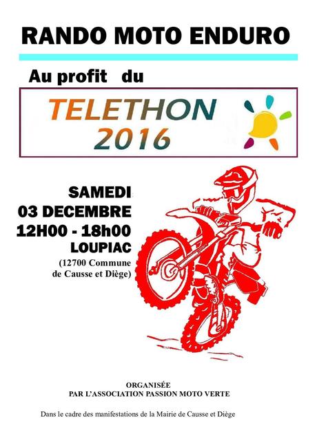 Rando moto Téléthon de l'association Passion Moto Verte (12), le 3 décembre 2016