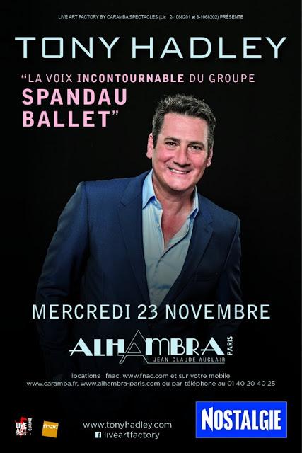Evénement ! Souvenirs souvenirs, TONY HADLEY  La Voix du groupe Spandau Ballet, en concert le mercredi 23 novembre à L'Alhambra