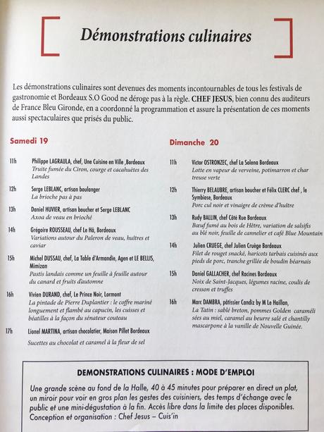 Programme Bordeaux S.o Good Démonstrations culinaires