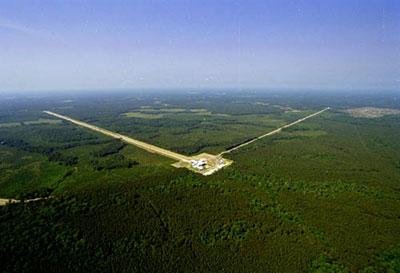 Aerial photograph of the LIGO detector at Livingston