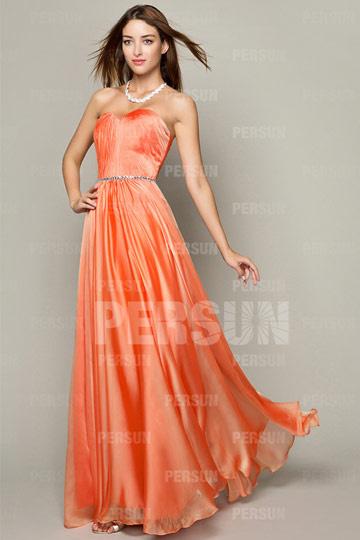 Simple robe orange longue bustier coeur