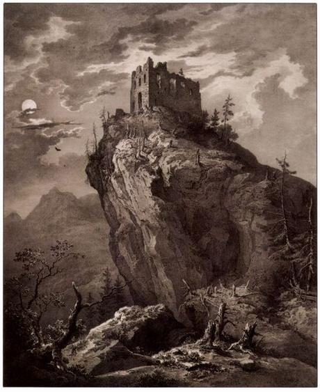 Falkenstein au clair de lune, une lithographie de Carl August Lebschée Falkenstein au clair de lune, une lithographie de Carl August Lebschée