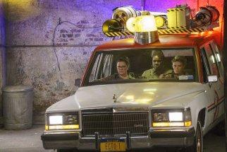Ghostbusters Abby (Melissa McCarthy), Patty (Leslie Jones) and Holtzmann (Kate McKinnon) in the Ecto-1 in Columbia Pictures' GHOSTBUSTERS.
