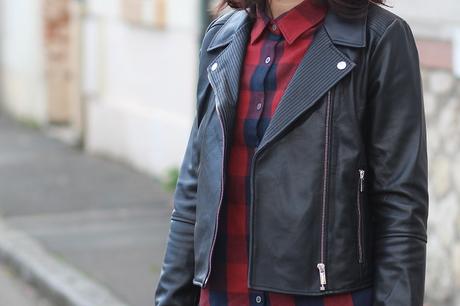La chemise à carreaux veste perfecto cuir noir Une Fille
