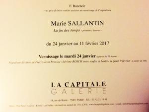 Galerie LA CAPITALE  exposition Marie SALLANTIN  » La fin des temps  » 24 Janvier au 11 Février 2017