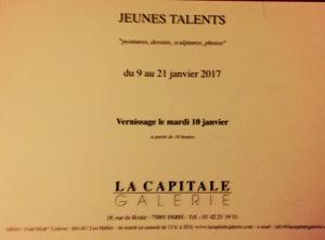 Galerie La Capitale   exposition JEUNES TALENTS 9/21 Janvier 2017