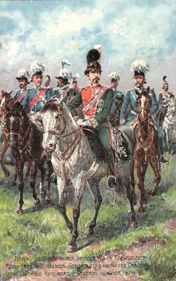 Le roi Louis et le 4e bataillon de chevau-légers, deux cartes postales anciennes
