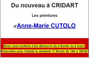 CRIDART exposition Anne-Marie CUTOLO  4 Février au 4 Mars 2017