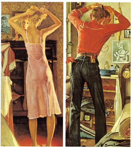 Les pendants célibataires : homme femme Diptych -Before the date 1949 Norman Rockwell