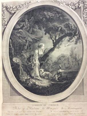 Pendants avec couple Boucher 1765 L'arrivee du courrier graveur-jacques-firmin-beauvarlet
