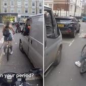 'Video of raging female cyclist lashing out at van full of catcalling builders 'revealed as FAKE' as company pledges to launch internal probe