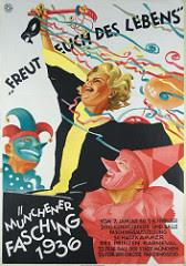 Trois affiches du carnaval de Munich dans les années 30- Münchener Fasching 1934/36/38