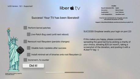 Tutoriel : jailbreak Apple TV (tvOS 9.1 à tvOS 10.1) avec LiberTV Tutoriel : jailbreak Apple TV (tvOS 9.1 à tvOS 10.1) avec LiberTV