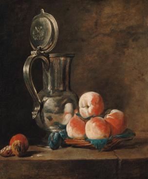 Chardin 1728 ca Pot d etain avec plateau de peches, prunes et noix Kunsthalle Karlsruhe